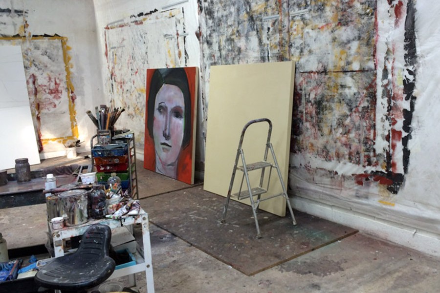 canvases in the studio of Barbara Downs