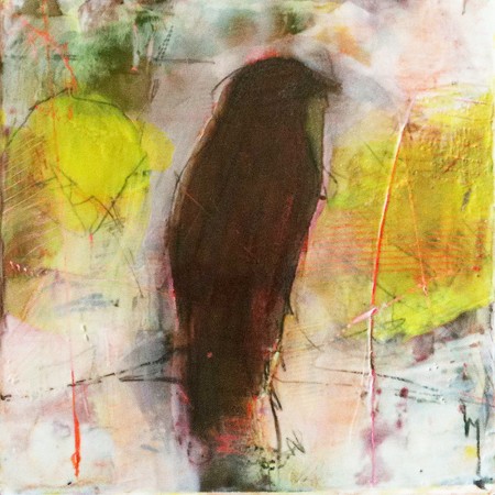 Original artwork by Barbara Downs, Small Bird Study Number 12, Encaustic/Oil/Photo on Panel