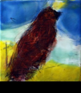 Original artwork by Barbara Downs, bird encaustic