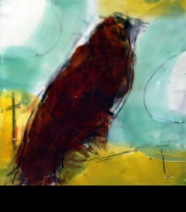 Original artwork by Barbara Downs, bird encaustic