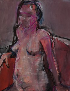 Original artwork by Barbara Downs, Untitled Drawing (Seated, Rose), Chalk Pastel on Paper
