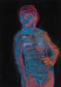 Original artwork by Barbara Downs, Untitled Drawing (Neon Standing Nude), Chalk Pastel on Paper