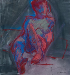 Original artwork by Barbara Downs, Untitled Drawing (Neon Reclining Nude), Chalk Pastel on Paper