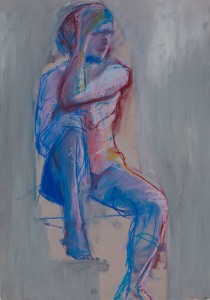 Original artwork by Barbara Downs, Untitled Drawing (Seated Woman), Chalk Pastel/Acrylic on Paper