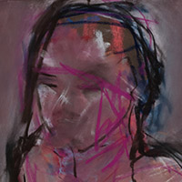 Original artwork by Barbara Downs, detail of Untitled Drawing (Seated, Rose), Chalk Pastel on Paper