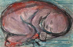 Original artwork by Barbara Downs, Curled Baby (I), Mixed Media on Paper