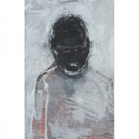 Original artwork by Barbara Downs, Seated Man (Tom), Mixed Media on Paper (Charcoal, Chalk, Acrylic Paint)