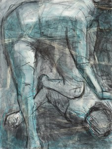 Original artwork by Barbara Downs, Untitled Drawing, based on Caravaggio's David and Goliath, Mixed Media on Paper