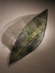 Original artwork by Barbara Downs, An Inviting Leaf, Painted Steel and Wire Mesh