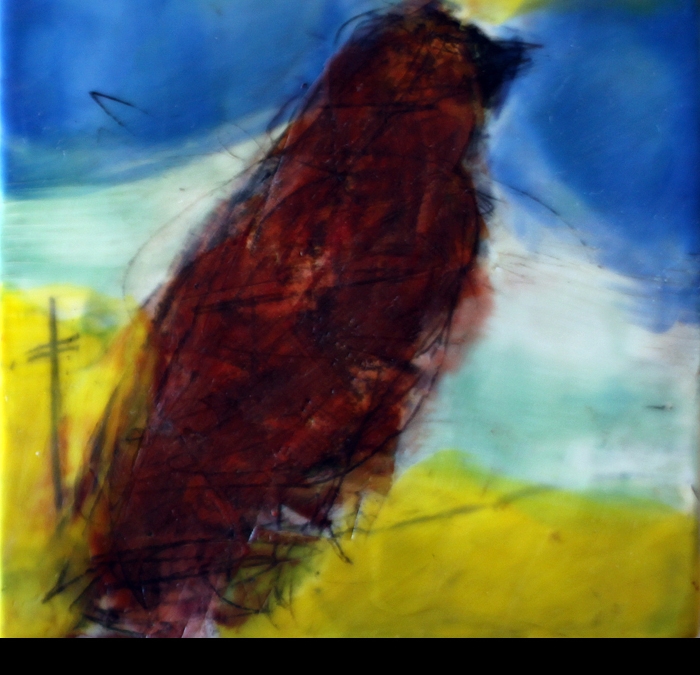 Original artwork by Barbara Downs, bird encaustic