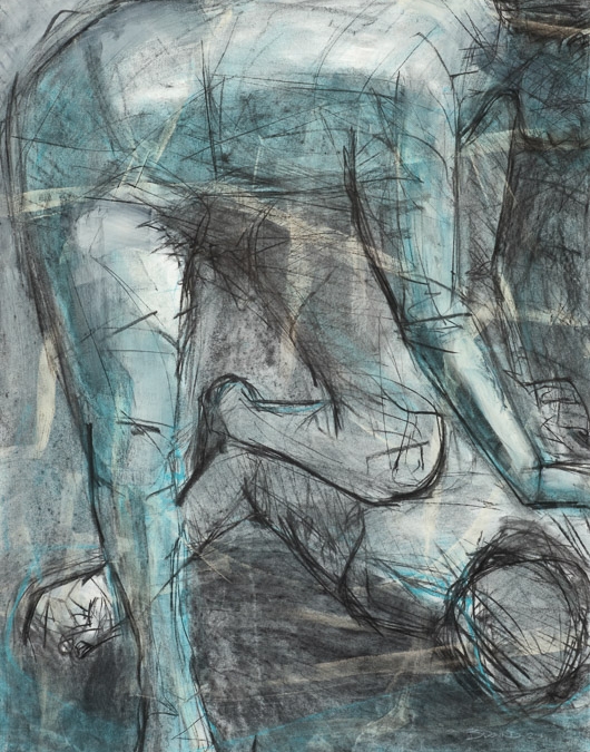 original artwork by Barbara Downs, Untitled Drawing, based on Caravaggio’s David and Goliath