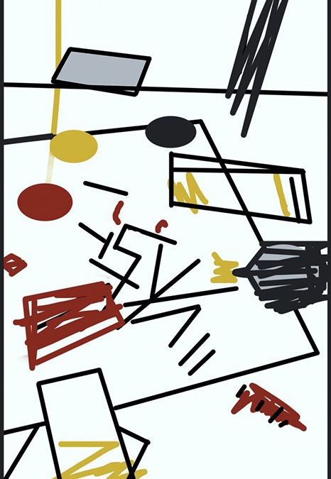 Barbara Downs’ abstract drawing of studio floor mess